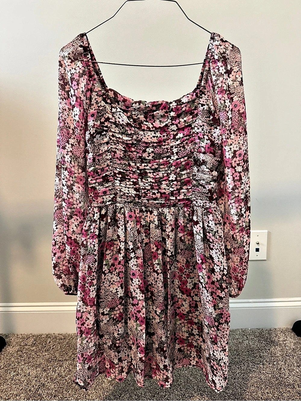 Crystal Doll Floral Mini Dress in Pink & Brown Size Small Like New